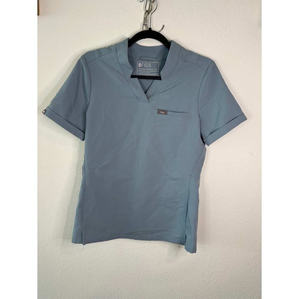 FIGS Womens Scrub Top Technical Collection V-Neck Blue XS